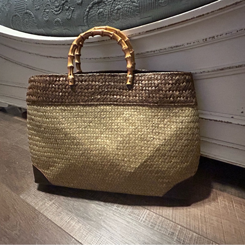Rattan/raffia woven tote bag